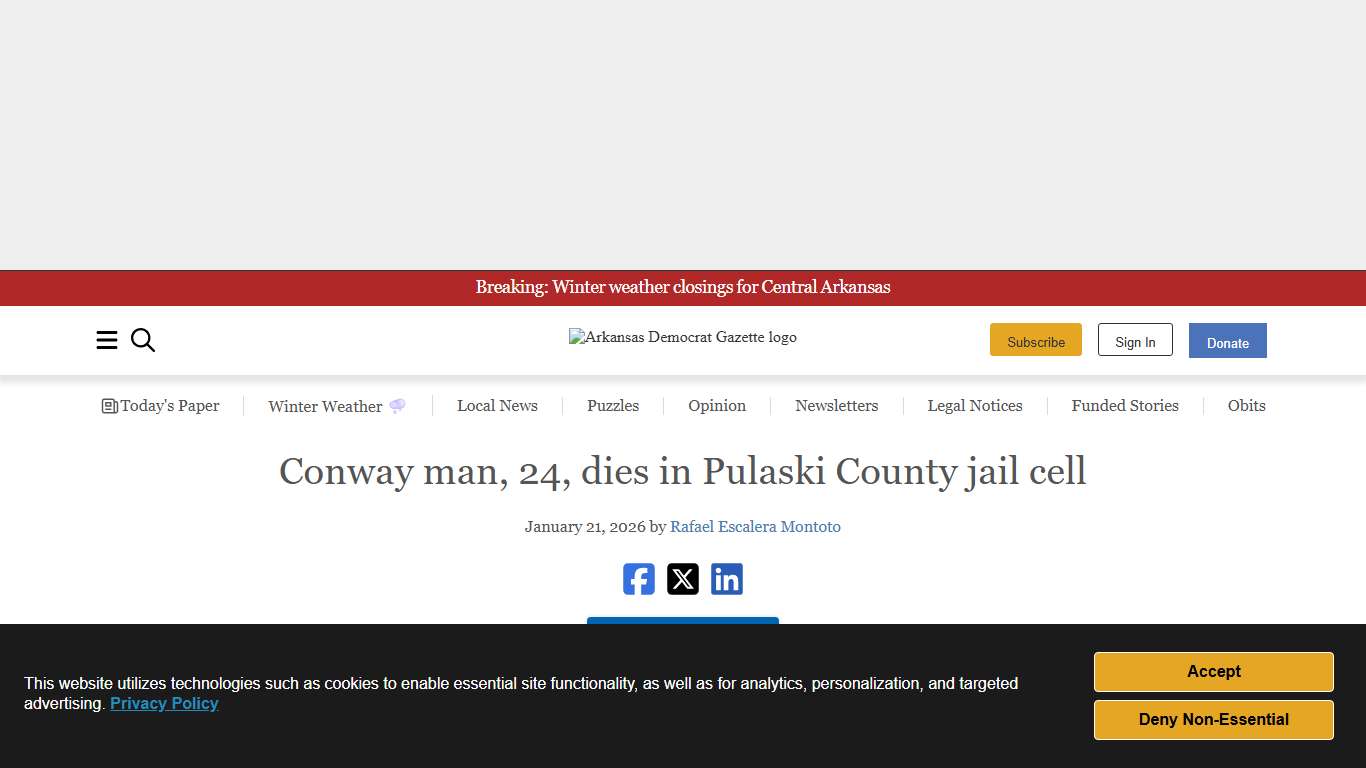 Conway man, 24, dies in Pulaski County jail cell The Arkansas Democrat-Gazette - Arkansas' Best News Source