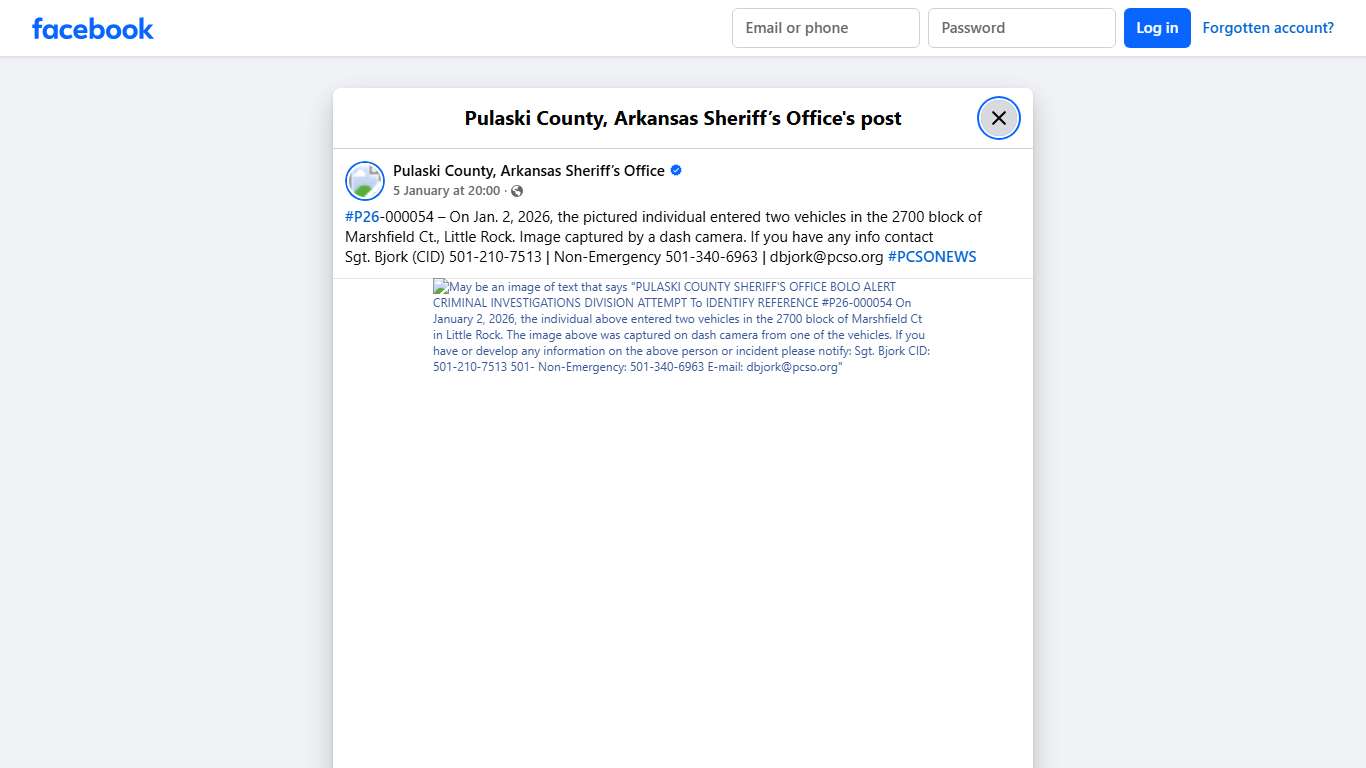 #P26-000054 –... - Pulaski County, Arkansas Sheriff’s Office Facebook